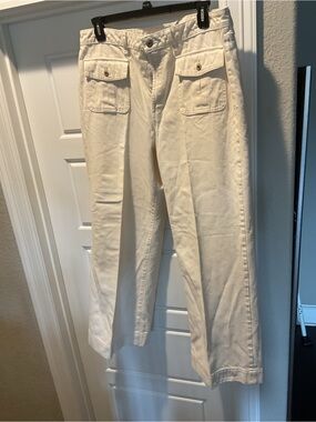 Wide Leg Cargo Jeans in Off-White